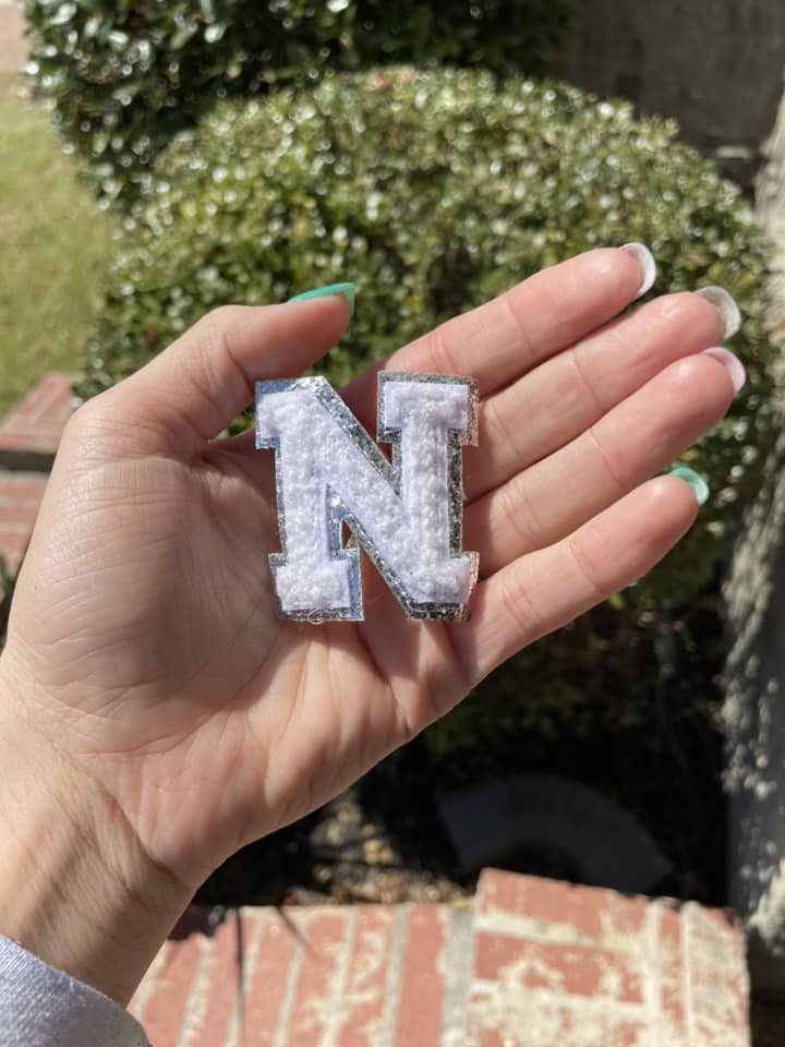 2 Inch Chenille Silver and White Iron on letters