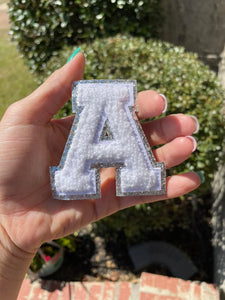 3 Inch Chenille Silver and White Iron on letters