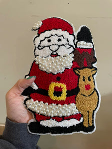 Oversized Chenille Santa and Reindeer Iron on Patch