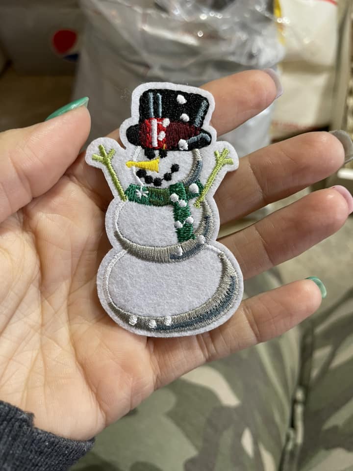 Green Scarved Snowman Iron on Patch
