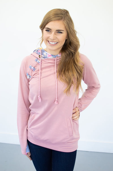 Blush Floral Accented Hoodie