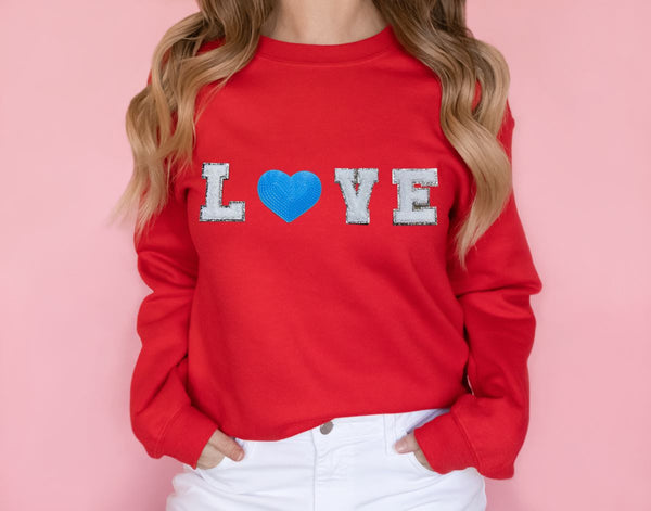 LOVE Chenille Patch Sweatshirt | Red
